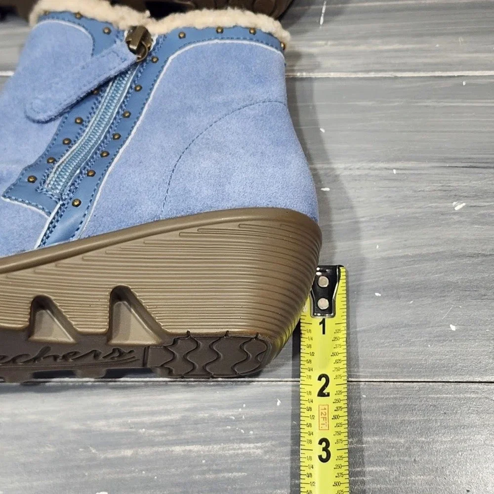 Skechers‎ Booties Jumper Sweet Stud Blue Suede Sherpa Lined Wedge Boots Size 6 - Picture 12 of 12